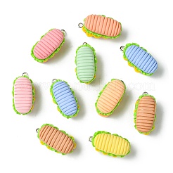 40本8色レジンペンダント  銀合金アイピン付き  ハンバーガー  ミックスカラー  27x15x15mm  5個/カラー&nbsp;RESI-CJ0004-50