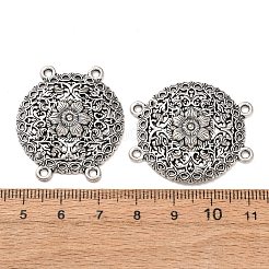 チベット風合金連バー  4ループ  花と中空フラットラウンド  アンティークシルバー  34x30x4.5mm  穴：2mm  約213個/1000g&nbsp;FIND-C094-20AS
