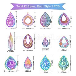 24Pcs 12 Style Ion Plating(IP) 201 Stainless Steel Filigree Pendants&nbsp;STAS-SZ0002-18