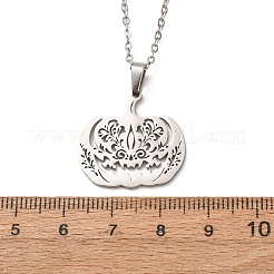 Halloween 304 Stainless Steel Hollow Floral Pumpkin Pendant Cable Chain Necklaces for Men Women&nbsp;NJEW-K308-09P
