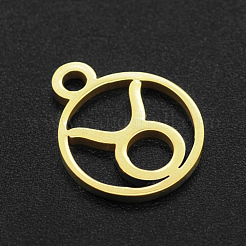 ステンレススチールチャーム201個  星座とフラットラウンド  ゴールドカラー  牡牛座  13.4x10.8x1mm  穴：1.5mm&nbsp;STAS-T014-LA111-2