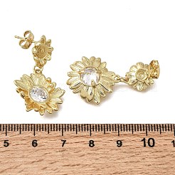 真鍮製クリアキュービックジルコニアスタッドピアス  花  16KGP本金メッキ  30x19mm&nbsp;EJEW-G473-07G