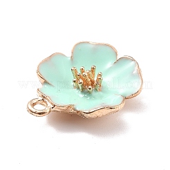 合金エナメルチャーム  ハイビスカスの花  ライトゴールド  アクアマリン  23x19.5x6mm  穴：2mm&nbsp;X-ENAM-E361-01KCG-03