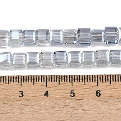 電気メッキ透明ガラスビーズ連売り  cude  多面カット  パール光沢メッキ  アクア  5~6x5.5~6x5.5~6mm  穴：1.2mm  約95~98個/連  20.07~20.86インチ（51~53cm）&nbsp;EGLA-B011-07A-PL04