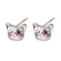 猫の形をした真鍮のマイクロパヴェキュービックジルコニアスタッドピアス  プラチナメッキ  6.5x8mm&nbsp;EJEW-L278-11P