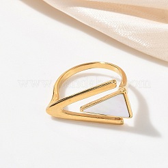 女性用304ステンレススチールカフオープンリング  シェルと  三角形  ゴールドカラー  内径：19.7x18.7mm&nbsp;RJEW-F207-03G-G
