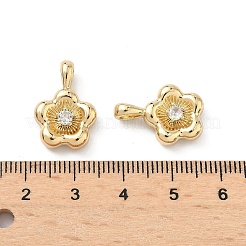 真鍮製マイクロパヴェキュービックジルコニアペンダント  花のチャーム  18KGP本金メッキ  19x13x5.5mm  穴：4x2mm&nbsp;KK-L260-02G