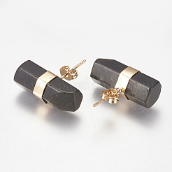 天然オブシディアンのスタッドピアス  真鍮パーツ  柱  ゴールドカラー  7~8x21~22mm  ピン：0.8mm&nbsp;EJEW-I212-F-04G