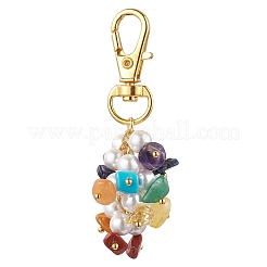 Chakra Natural Red Jasper & Green Aventurine & Red Aventurine & Citrine & Lapis Lazuli & Amethyst & Synthetic Turquoise Chip Pendant Decorations&nbsp;HJEW-JM02516
