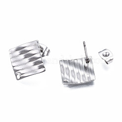 左右の変色しない304ステンレススチールスタッドピアス金具  ピアスキャッチ/ピアスバックキャッチ付き  菱形  ステンレス鋼色  16x16.5mm  穴：1.4mm  ピン：0.5mm&nbsp;STAS-S080-059P-NR
