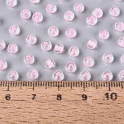 FGBグレードA透明ガラスシードビーズ  ロンデル  暗闇で光る  中央染め  多面カット  ショッキングピンク  4x3mm  穴：1.2~1.6mm  約6081個/ポンド&nbsp;SEED-Q040-03A-07