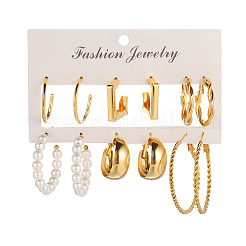 6Pairs Alloy Plastic Imitation Pearl Stud Earrings & Hoop Earrings&nbsp;WG38505-01