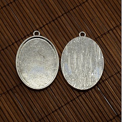 40x30mm透明オーバルガラスカボションカバーとアンティークシルバー合金製ミール皿カボションセッティング付きブランクペンダントDIYポートレートペンダント作り  無鉛の  ペンダント：48x34mm  穴：3mm  トレイ：40x30mm&nbsp;DIY-X0154-AS-LF