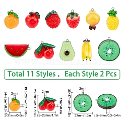 22本11スタイルレジンペンダント  プラチナトーン鉄パーツ  模造食品  ミックスカラー  23~39x19~32x13~22mm  穴：2mm  11スタイル  2個/スタイル  22pc&nbsp;RESI-SC0002-27