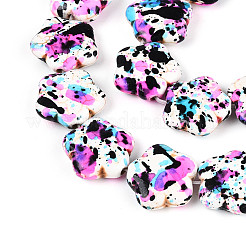 スプレープリント合成ターコイズビーズ連売り  花  蘭  14~15x15~15.5x5~6mm  穴：0.8~1mm  約27個/連  15.35インチ（39cm）&nbsp;G-N352-27A-01