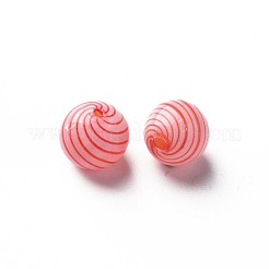 手作りの吹きガラスドームビーズ  縞模様  ラウンド  レッド  12.5~13.5x12~13mm  穴：1~2mm&nbsp;GLAA-T012-44