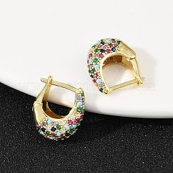 オーバル真鍮マイクロパヴェカラフルキュービックジルコニアフープピアス  カドミウムフリー＆鉛フリー  ラックめっき  長持ちメッキ  18KGP本金メッキ  17x6.5x14mm&nbsp;EJEW-S277-10G-B