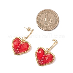 Heart Glass Dangle Stud Earrings&nbsp;EJEW-MZ00675