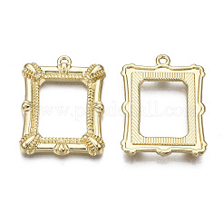 ラックメッキ合金空枠ペンダント  カドミウムフリー＆鉛フリー  長方形  ライトゴールド  28x21.5x3mm  穴：1.6mm&nbsp;PALLOY-T077-87LG-RS