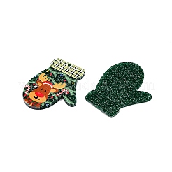 クリスマステーマプリントアクリルパーツ  グローブ  鹿  39.5x33x2.5mm  穴：1.6mm&nbsp;BACR-N002-01C