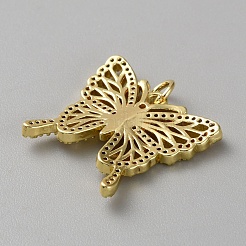 真鍮製マイクロパヴェキュービックジルコニアペンダント  丸カン付き  蝶  18KGP本金メッキ  20.5x22x3mm  穴：3.5mm&nbsp;LS-KK-WH20001-14G