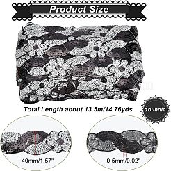 8形ポリエステルリボン  スパンコール  ブラック  1-5/8インチ（40mm）  約14.76ヤード（13.5m）/バンドル&nbsp;OCOR-WH0074-57B