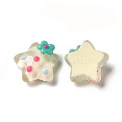半透明の樹脂カボション  花と水玉模様の星  ベージュ  15x16x7.5mm&nbsp;LS-RESI-E034-01A