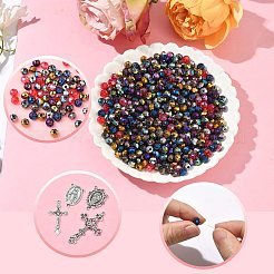 DIYロザリオビーズジュエリーキット  亜鉛合金ペンダントとリンクを含む  ガラスビーズ  真鍮製9ピン  ミックスカラー  32x18x2mm  穴：1.5mm  6pc&nbsp;DIY-SC0029-80
