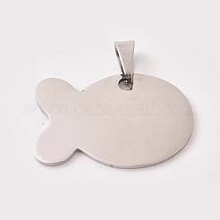 ステンレススチールペンダント  空白タグのスタンプ  魚  ステンレス鋼色  24x38x1.5mm  穴：5.5x9.5mm&nbsp;STAS-WH0014-37A
