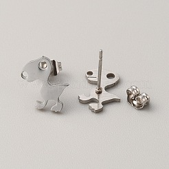 女性用304ステンレススチールスタッドピアス  耳ナッツ  恐竜  ステンレス鋼色  12x10mm  ピン：0.6mm&nbsp;EJEW-TAC0010-016P