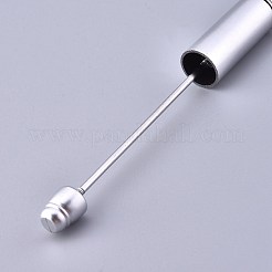 プラスチック製のビーズのペン  プレスボールペン  DIYペンの装飾用  銀  144x12mm  中棒：2mm&nbsp;X-AJEW-L082-A05