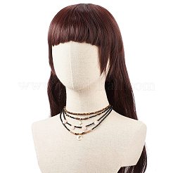 4 個 4 スタイル真鍮ムーン & スター ペンダント ネックレス セット  天然タイガーアイ & ローズ クオーツ & ガラス シード ビーズ スタッカブル ネックレス 女性用  ブラック  13.98~18.62インチ（35.5~47.3cm）  1個/スタイル&nbsp;NJEW-JN04019