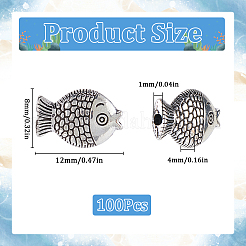 チベット風亜鉛合金魚ビーズ100個  アンティークシルバー  12x8x4mm  穴：1mm&nbsp;TIBEB-SC0001-35