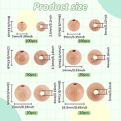 300Pcs 6 Styles Beech Wood European Large Hole Beads&nbsp;WOOD-PH0002-80