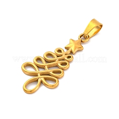 304ステンレスペンダント  スター付きクリスマスツリー  ゴールドカラー  33x16x2mm  穴：7x4mm&nbsp;STAS-P209-45G