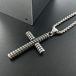 304ステンレススチール製クラシッククロスペンダントネックレス（男性用）  ステンレス鋼色&nbsp;HH4351