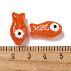手作りの透明ガラスビーズ  手描きのビーズ  エナメル  魚  レッドオレンジ  21.5x11x8.5~10mm  穴：1.2~1.4mm&nbsp;X-GLAA-N0028-03F