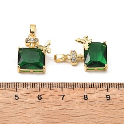 真鍮製マイクロパヴェキュービックジルコニアペンダント  カドミウムフリー＆鉛フリー  蝶の形をした香水瓶  18KGP本金メッキ  濃い緑  19x15x7.5mm  穴：5x2.5mm&nbsp;KK-G533-13G-01