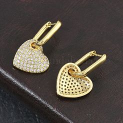 真鍮製マイクロパヴェキュービックジルコニアフープピアス（女性用）  ハート  ラックめっき  長持ちメッキ  鉛フリー＆カドミウムフリー  18KGP本金メッキ  29x17mm&nbsp;EJEW-A167-14G