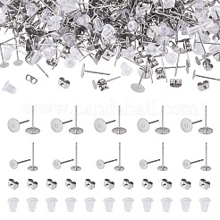 200Pcs 304 Stainless Steel Flat Round Blank Peg Stud Earring Findings&nbsp;STAS-TADJ0001-03