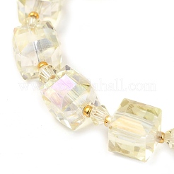 女性用電気メッキガラスビーズストレッチブレスレット  レモンシフォン  7-1/8~7-1/2インチ（18~19cm）&nbsp;BJEW-JB11213-04