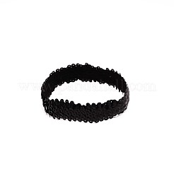 糸とゴムの弾性ヘッドバンド  プラスチック製のパイレット/スパンコール付き  ヘアアクセサリー  ブラック  170~180x29mm&nbsp;OHAR-WH0011-07D