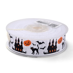 ポリエステルグログランリボン  片面印刷  ハロウィンギフトラッピング用  パーティーデコレーション  ハロウィーン模様  ホワイト  1インチ（25mm）  /ロール100ヤード（91.44メートル/ロール）&nbsp;SRIB-B002-02B-01