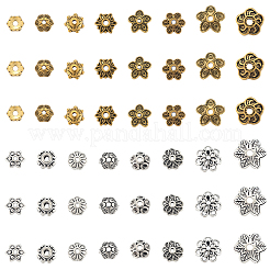 160個16スタイルの合金ビーズキャップ  花  アンティークシルバー＆アンティーク金色  6~10x6~10.5x2.5~4mm  穴：1~1.8mm  10個/スタイル&nbsp;FIND-SC0019-13