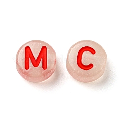 透明蓄光アクリルビーズ  文字でフラットラウンド  レッド  7x4mm  穴：1.4mm  3600個/ 500g&nbsp;OACR-I006-04B