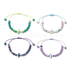 4Pcs Adjustable Synthetic Ocean White Jade & Turquoise Beads Braided Bead Bracelets&nbsp;BJEW-JB11297