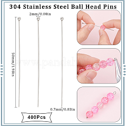 304ステンレススチールボールヘッドピン400個  ステンレス鋼色  50x0.7mm（21ゲージ）  ヘッド：2mm&nbsp;STAS-SC0007-79