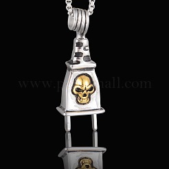 ハロウィン スカル プラグ 304 ステンレス ペンダント ネックレス  アンティークシルバー＆アンティーク金色  27.56インチ（70cm）&nbsp;FS-WG2C8C2-04
