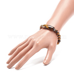 ナチュラル タイガーアイ ビーズ ストレッチ ブレスレット  男性女性のためのアクセサリー用原石ジュエリー  長方形のバー チャーム ブレスレット  内径：2-1/8インチ（5.3cm）&nbsp;BJEW-JB08879-04