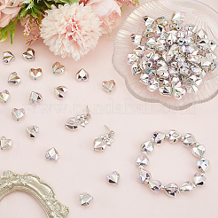 UVメッキ不透明CCBプラスチックビーズ100個  虹色の  ハート  多面カット  銀  13x14.5x8.5mm  穴：1.8mm&nbsp;MACR-PA0001-20